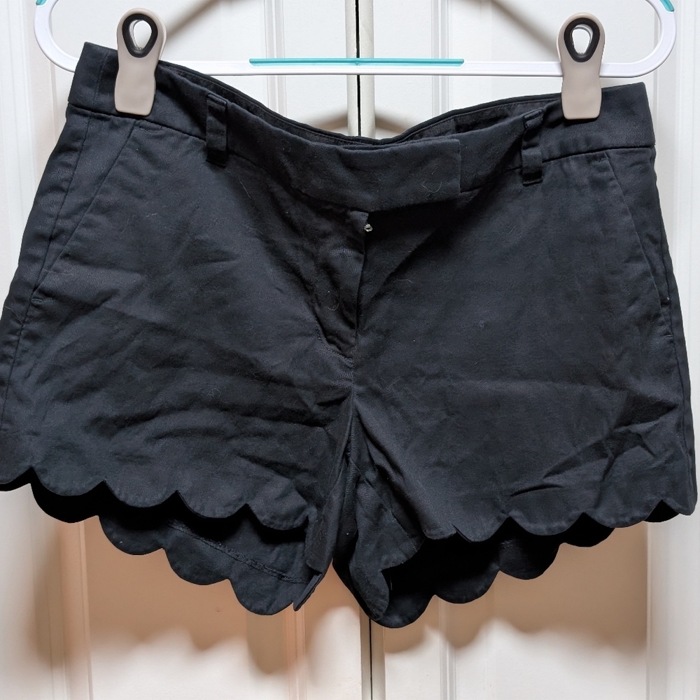 J. CREW New Never Worn Black Scalloped Linen Blend Shorts Sz 10 - Picture 3 of 11